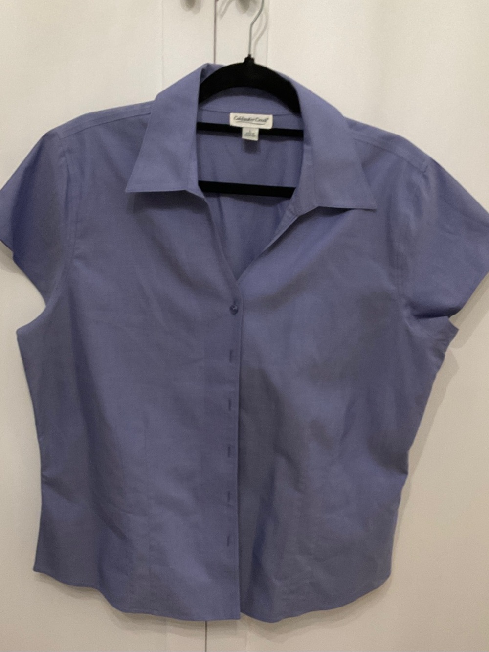 Coldwater Creek Blue No Iron Short Sleeve Button-Down Shirt